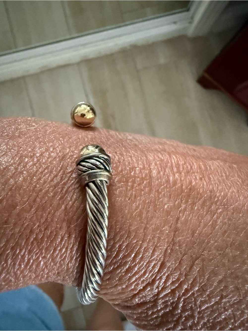 Twisted Cable Cuff Bracelet in Silver with Gold Accents - Picture 2 of 6